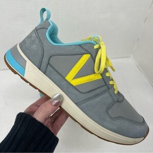 VIONIC Rechelle Retro Gray Yellow Aqua Blue Suede Leather Sneakers Tennis Shoes
